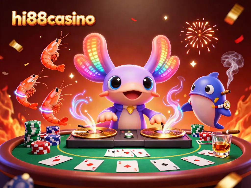 Engage in thrilling gameplay at hi88casino, featuring vibrant 3D cartoon characters in a lively casino scene.