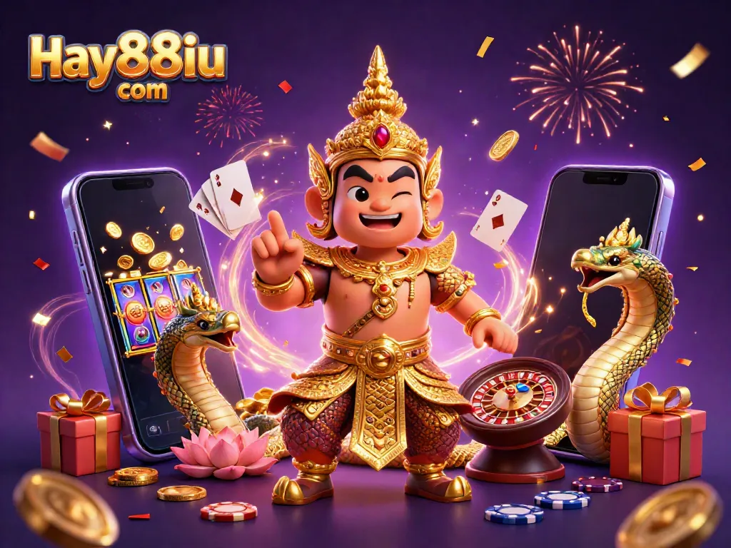 Experience excitement at hay88iu com with gold-armor guardian and vibrant gaming elements.