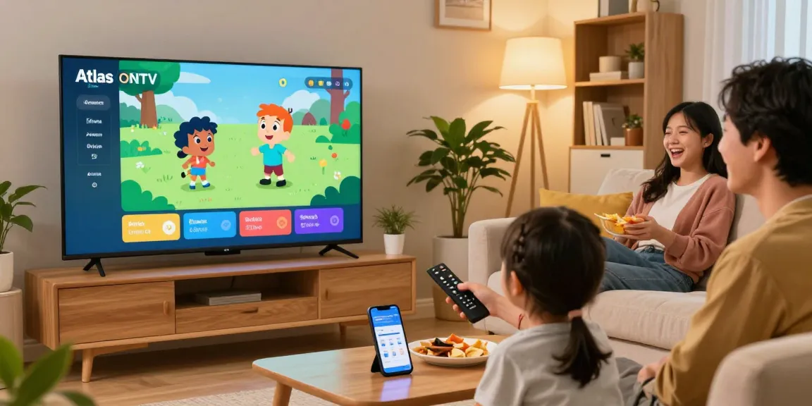 Famille utilisant atlas pro pour regarder des chaînes en direct de qualité HD.