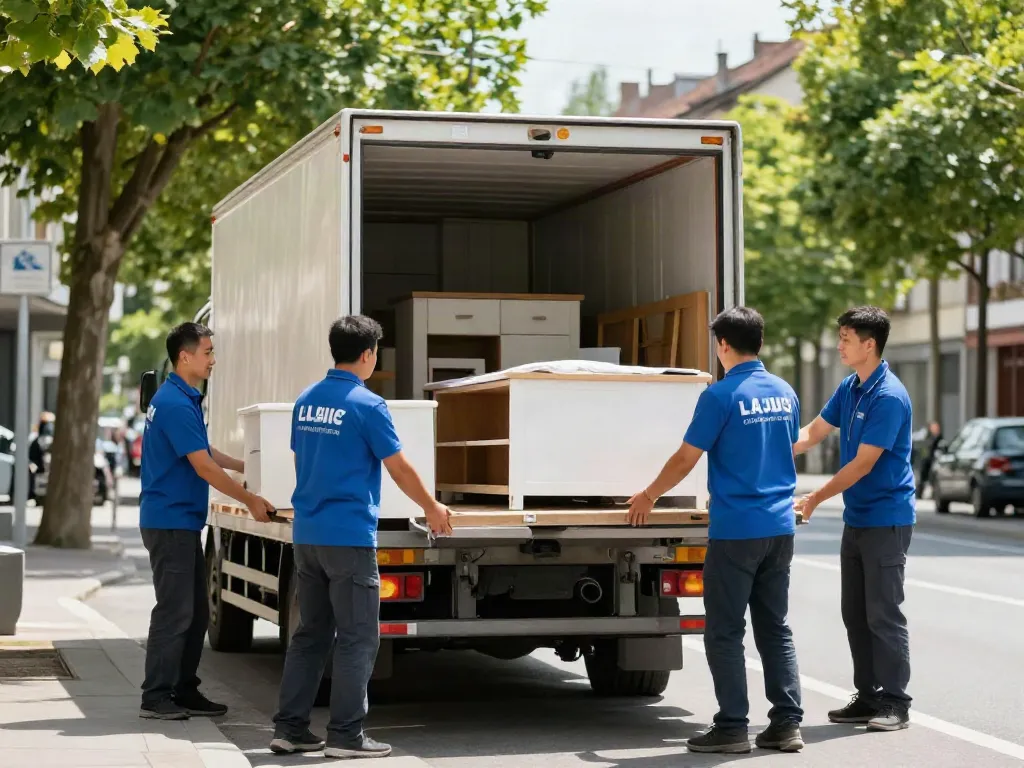 Déménagement Lausanne : Déménageurs professionnels chargent des meubles avec soin.