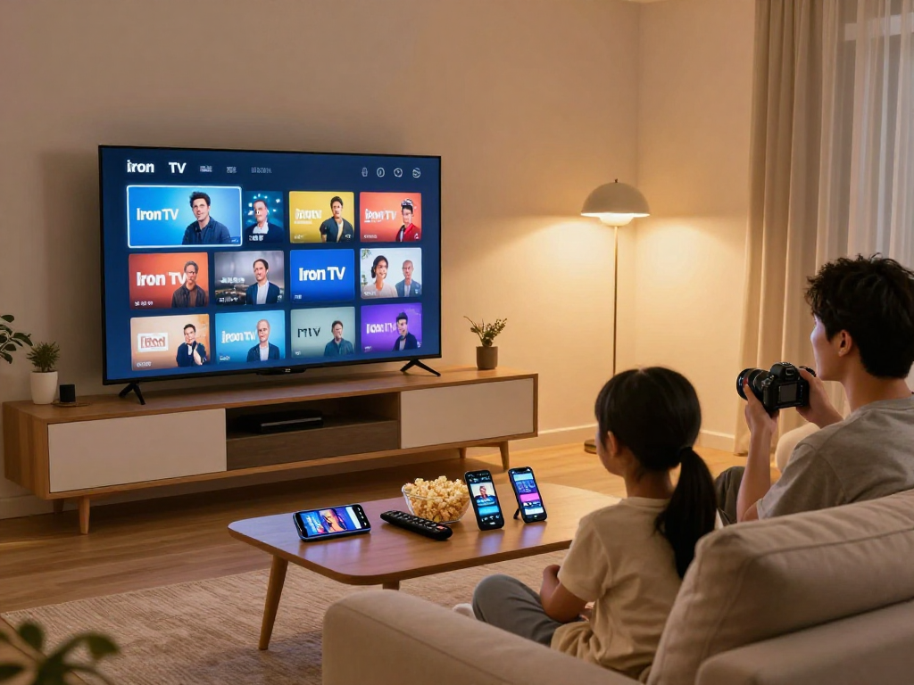 Iron TV - Installation moderne de divertissement à domicile avec IPTV et ambiance cosy